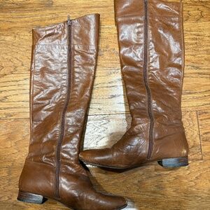 Nine West Pattycake Brown Leather Zip Knee High Comfort Boots Womens Size 7.5 M